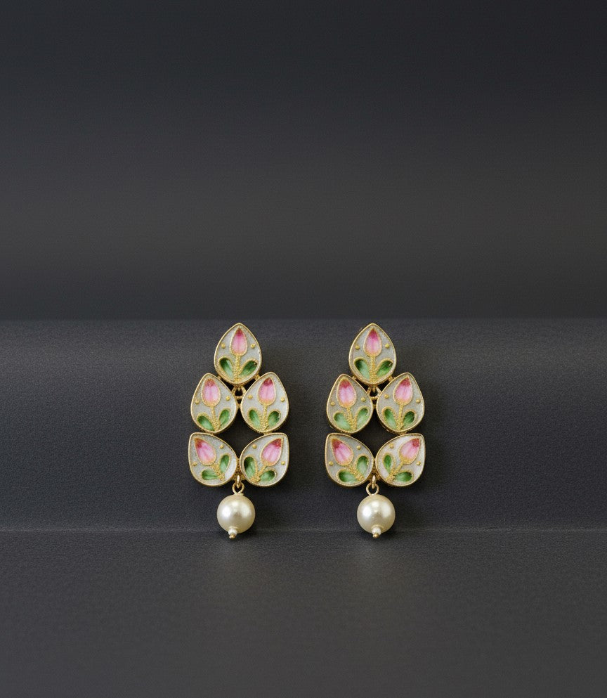 Pink Rishika Peacock Dangler Earrings