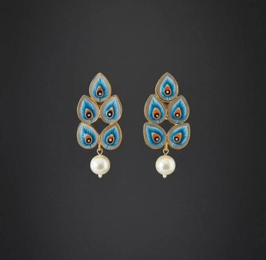 Blue Rishika Peacock Dangler Earrings
