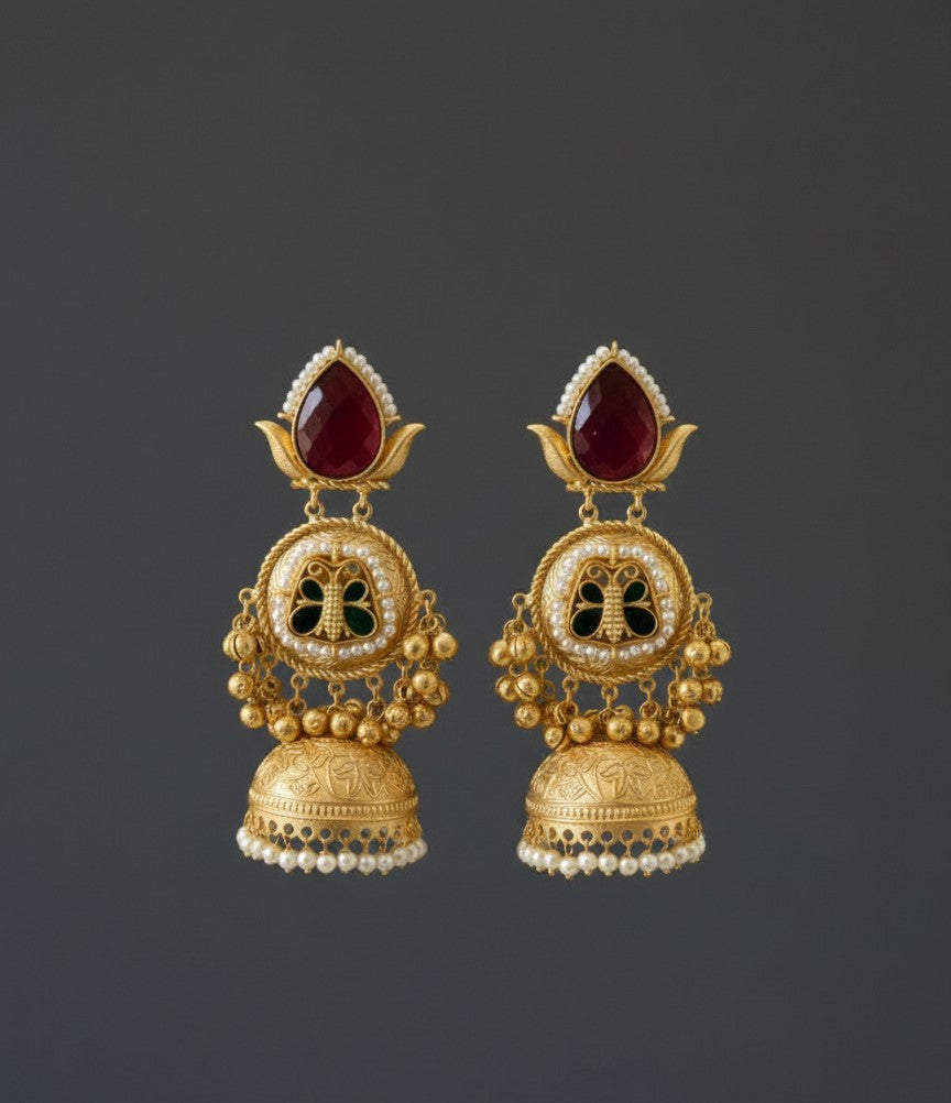 Maroon Vaidehi Kashmiri Jhumka Earrings