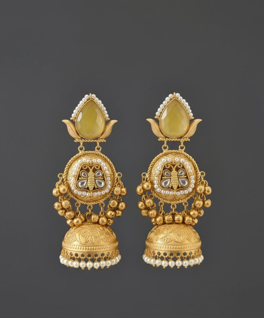 Yellow Vaidehi Kashmiri Jhumka Earrings