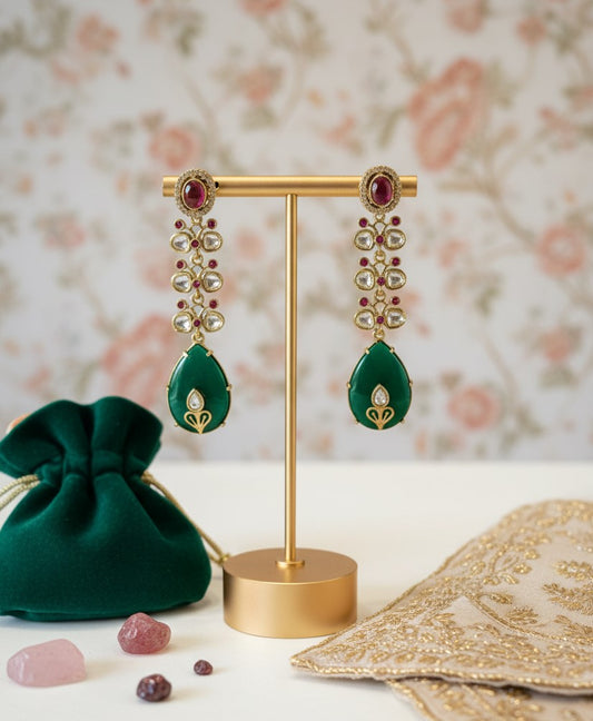Emerald Vedika Moissanite Drop Earrings
