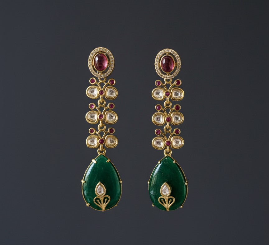 Emerald Vedika Moissanite Drop Earrings