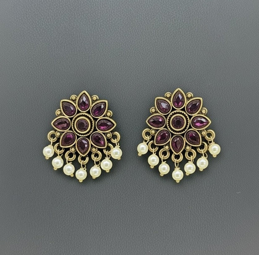 Purple Kianna Studs Pearls Earrings