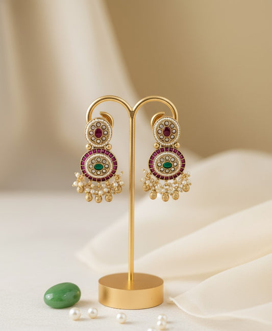 Traditional Maroon Kavira Dangler Earrings
