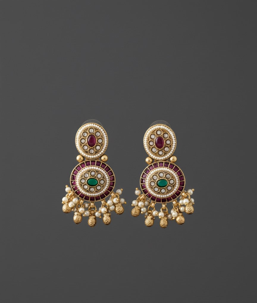 Traditional Maroon Kavira Dangler Earrings