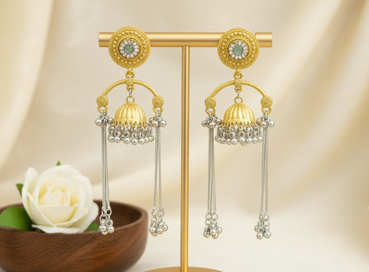 Gold Silver Tanisha Mint Green Long Earrings