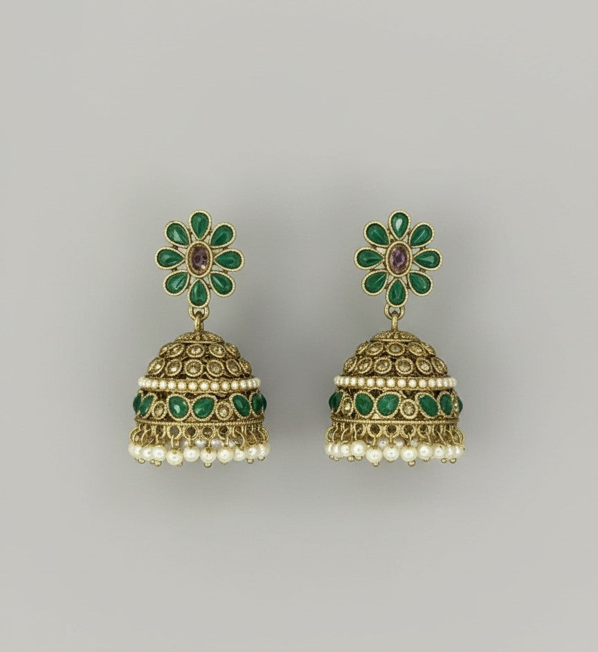 Green Anvika American Diamond Jhumkas