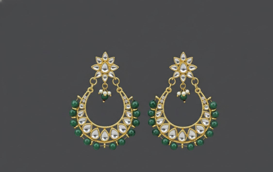 Green Kundan Elina Hoops