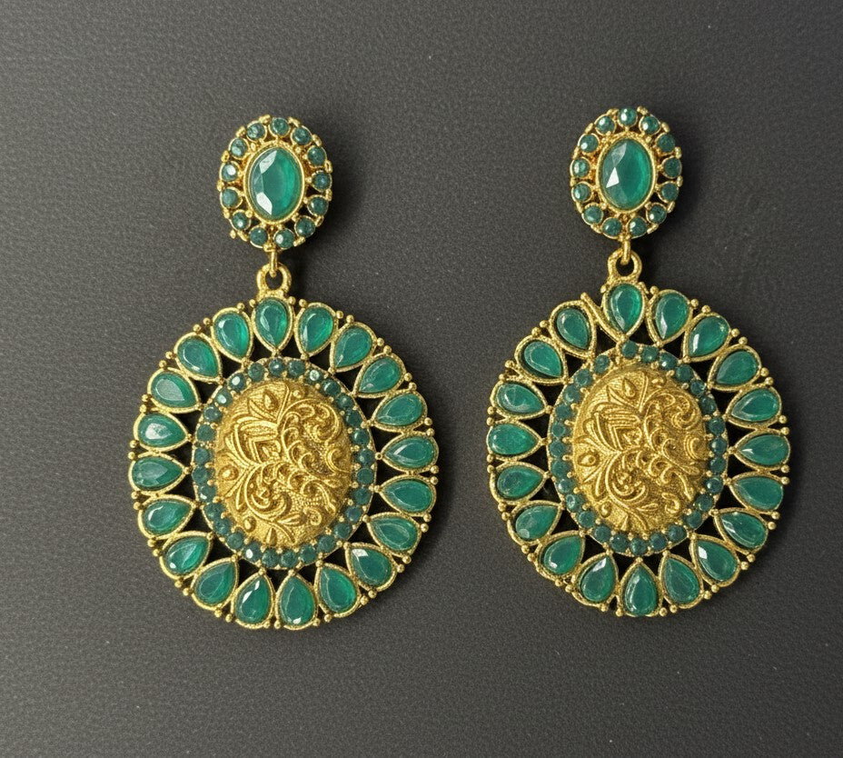 Ornate Green Tashvi Danglers