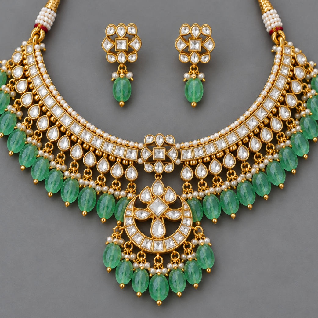 Mint Green Ritu Pachi Kundan Set