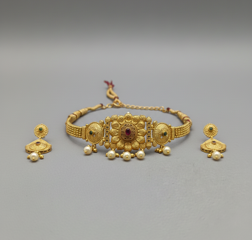 Golden Tara Rajwadi Choker Set