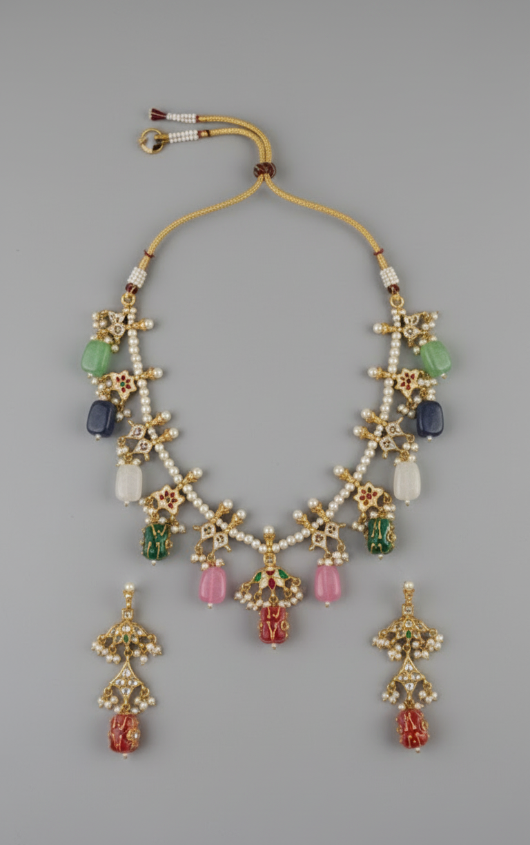 Multicolor Ishita Rajwadi Pearl Necklace Set
