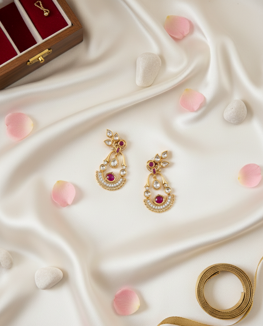 Pink Naira Moissanite Polki Danglers