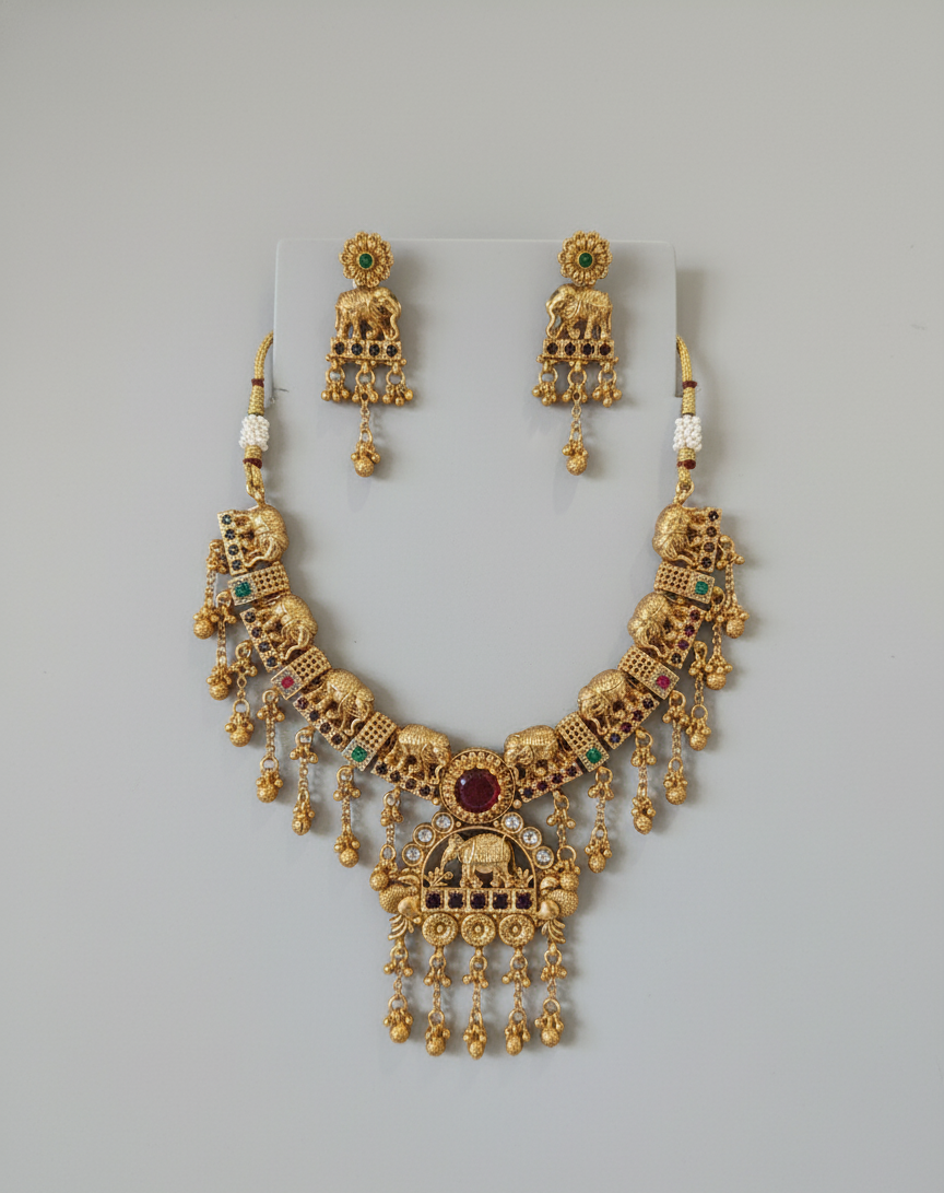 Multicolor Sharda Rajwadi Antique Necklace Set