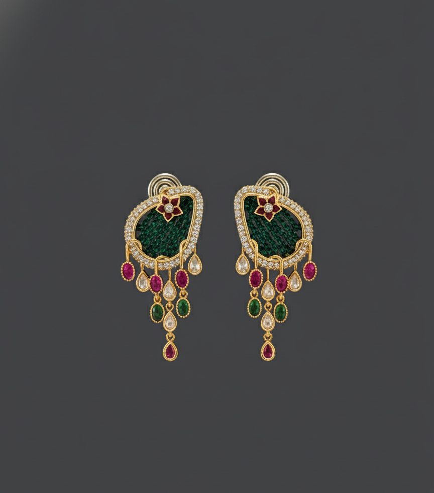 Emerald Nysha Moissanite Polki Danglers