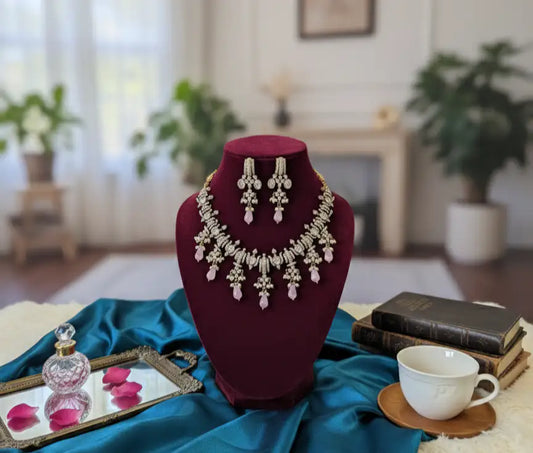 Baby Pink Ranjan American Diamond Set