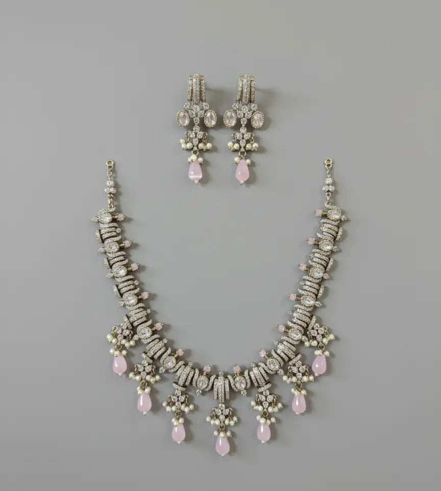 Baby Pink Ranjan American Diamond Set