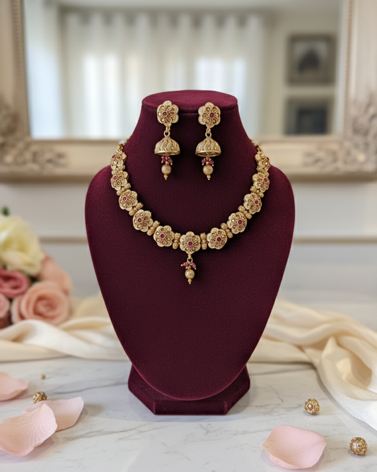 Pink Myra Antique Necklace Set