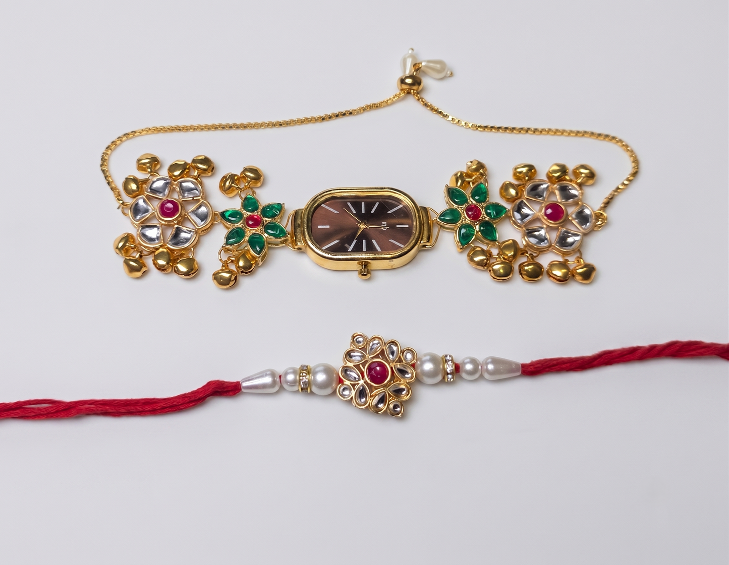 Multicolor Valmiki Bhai Bhabhi Watch Rakhi Combo