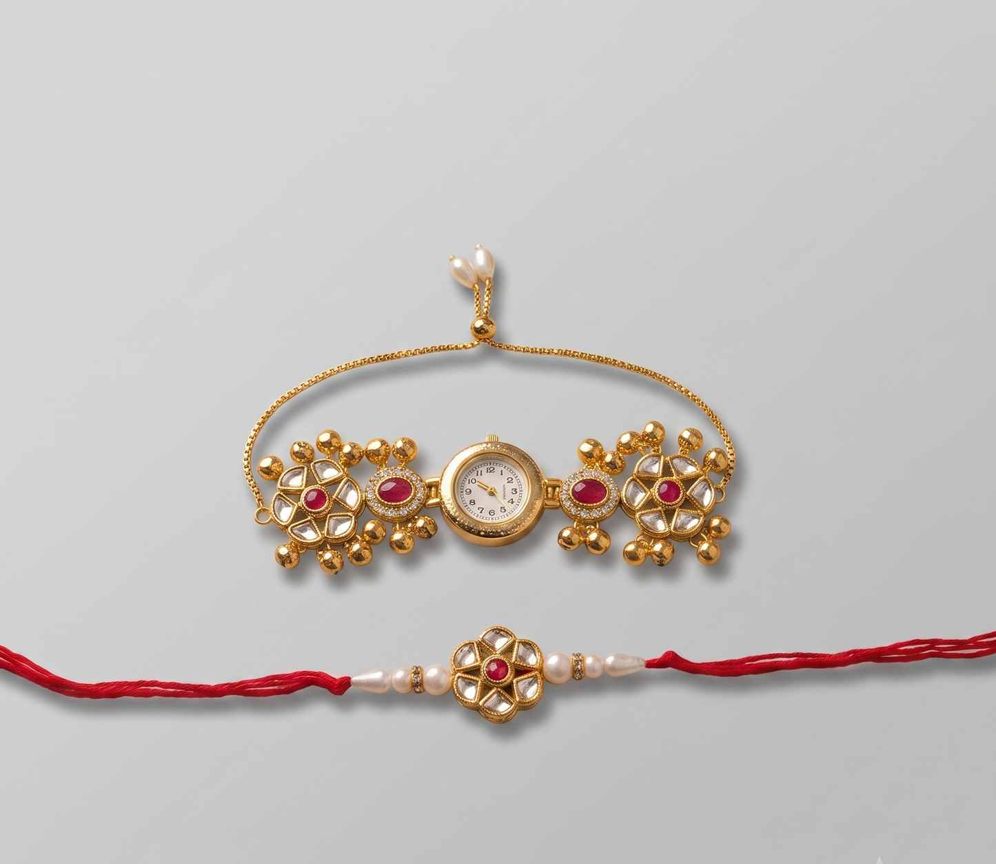 Pink Aadhya Bhai Bhabhi Watch Rakhi Combo