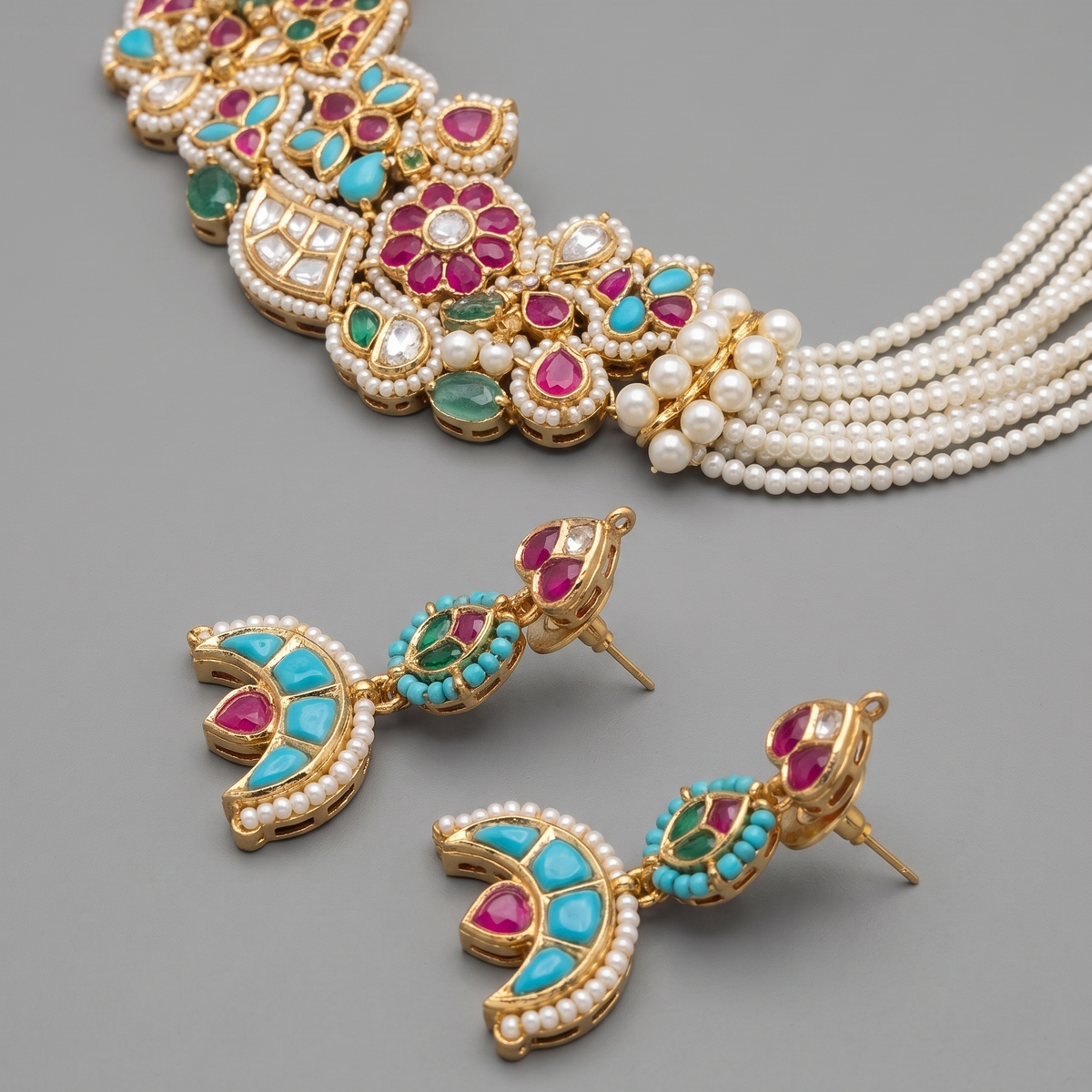 Multicolor Haarini Pachi Kundan Set