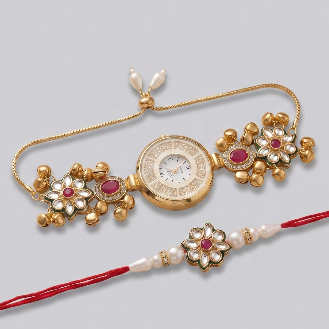 Multicolor Zariya Bhai Bhabhi Watch Rakhi Combo