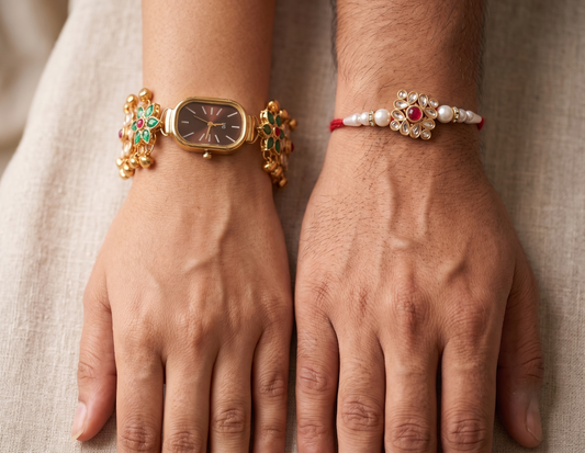 Multicolor Valmiki Bhai Bhabhi Watch Rakhi Combo
