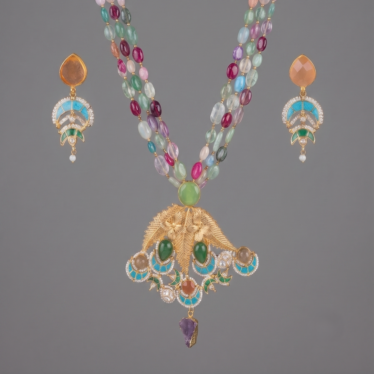Multicolor Iravati Pachi Kundan Set
