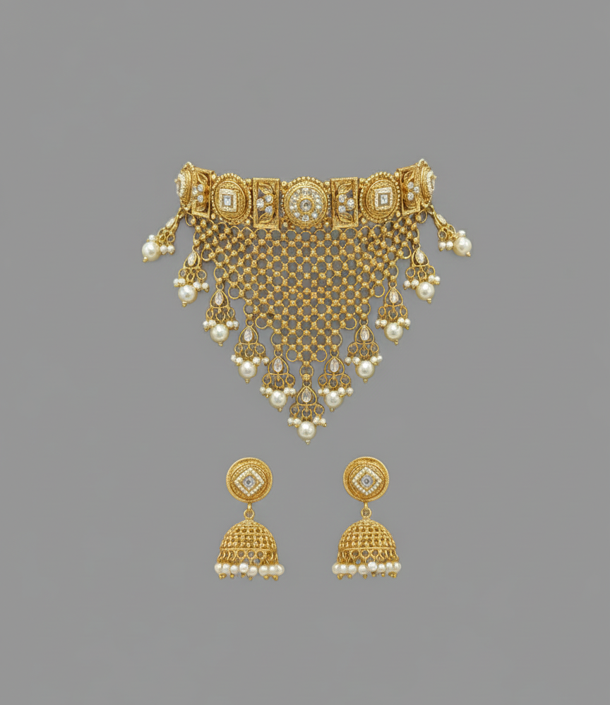 Golden Aahana Rajwadi Choker Set