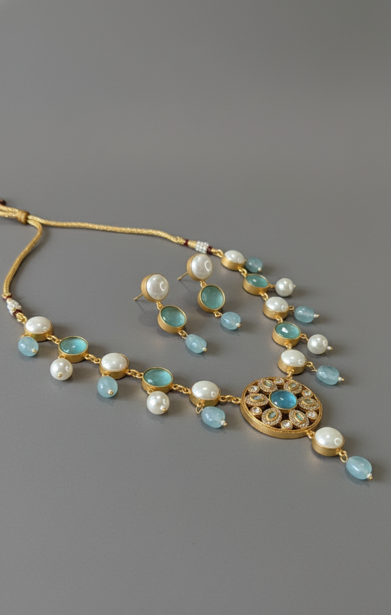 Aqua Blue Nivara Victorian Necklace Set