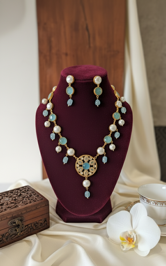 Aqua Blue Nivara Victorian Necklace Set