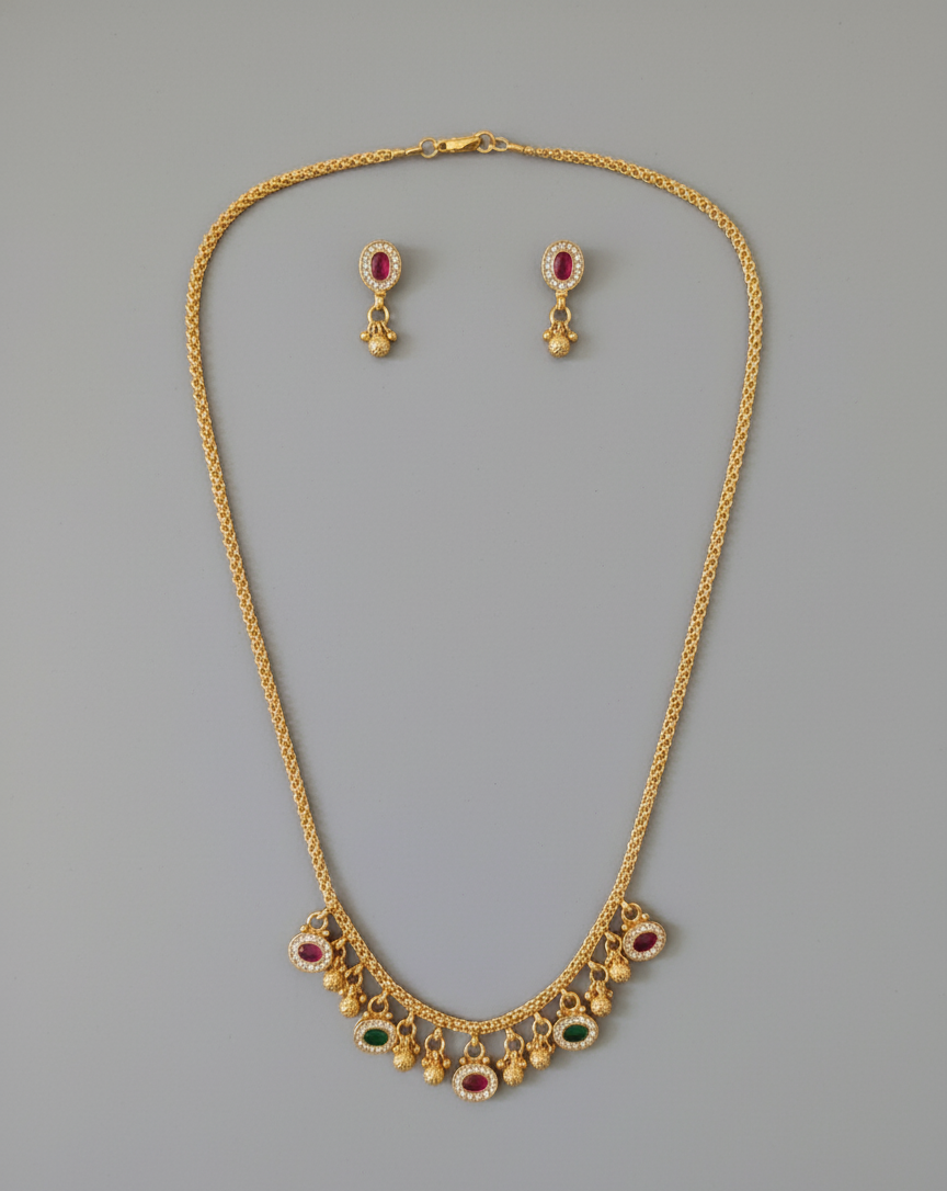 Pink And Green Kavya Antique Necklace Set