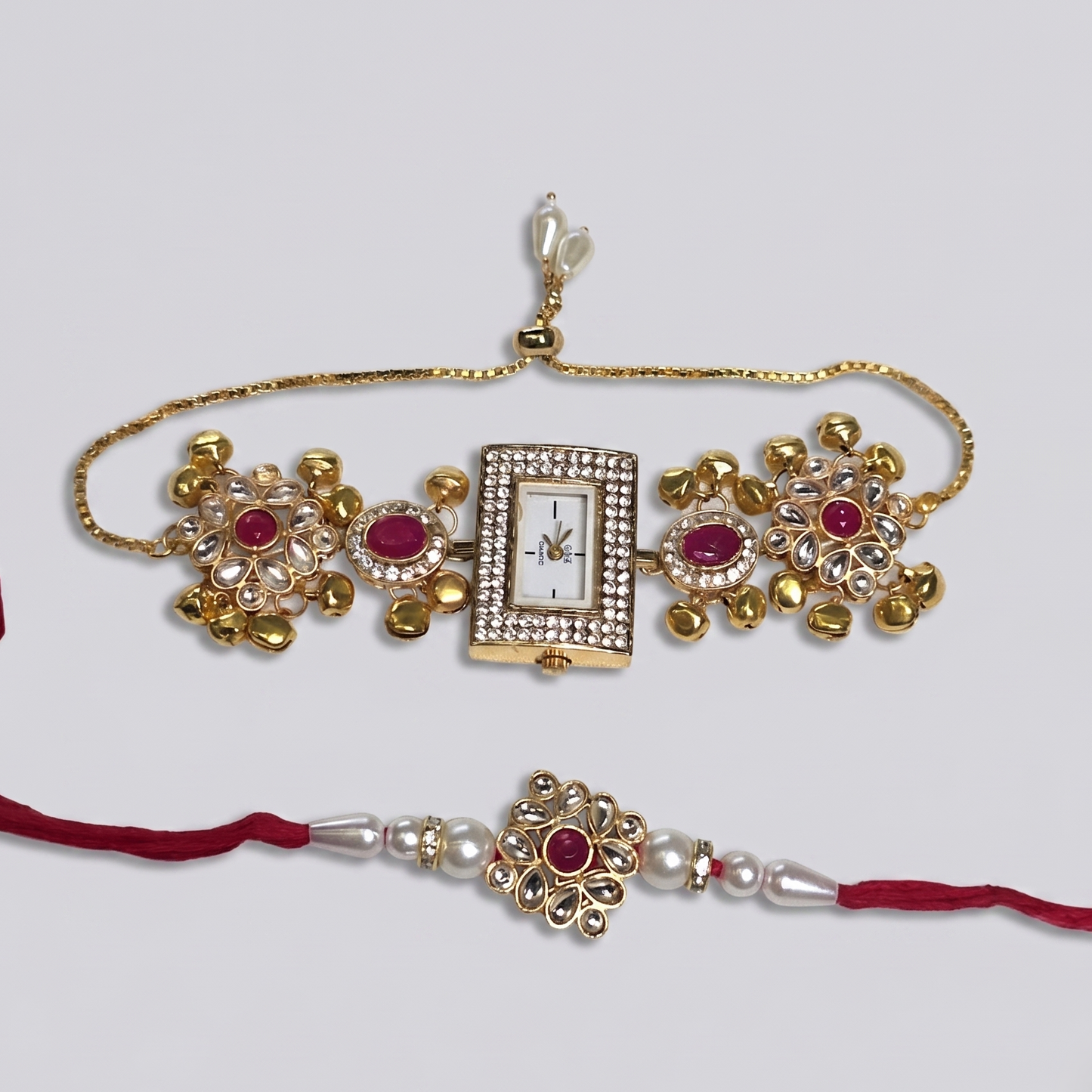 Pink Navya Bhai Bhabhi Watch Rakhi Combo
