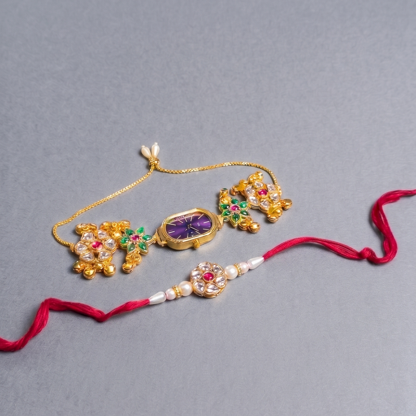 Multicolor Anvika Bhai Bhabhi Watch Rakhi Combo