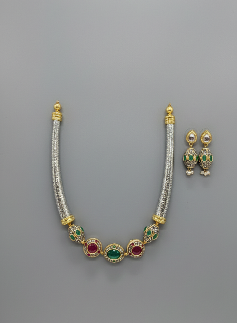 Dual Tone Meera Kundan Antique Necklace Set