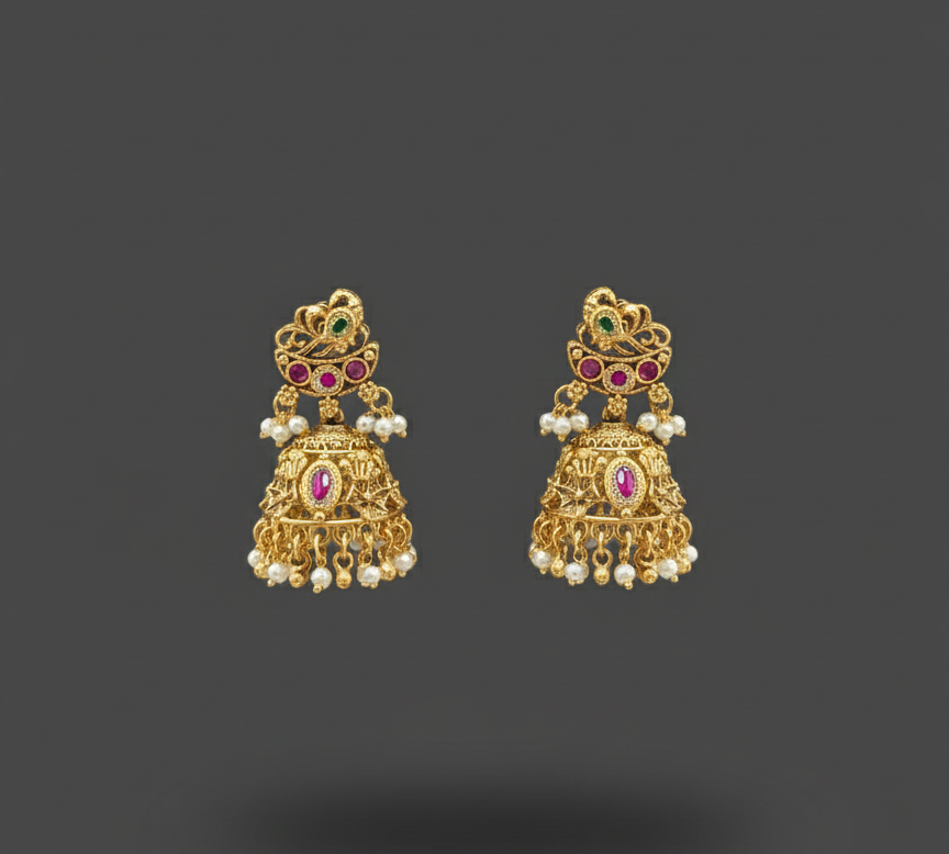 Golden Pink Priya Jhumkas