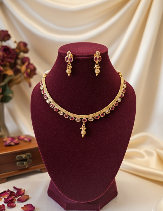 Pink Nayantara Antique Necklace Set