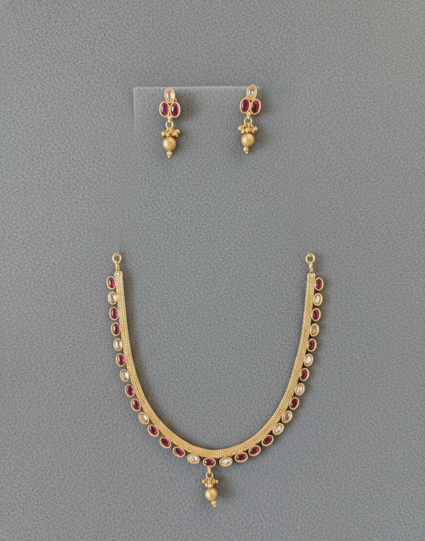 Pink Nayantara Antique Necklace Set