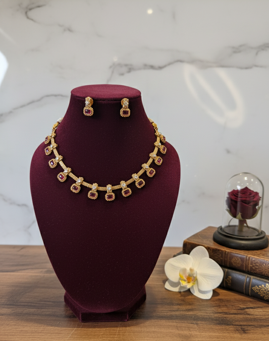 Pink Aarya Rajwadi Antique Necklace Set