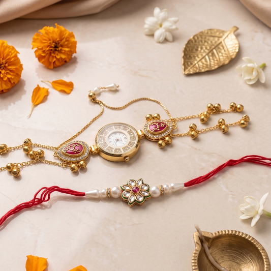 Pink Ira Bhai Bhabhi Watch Rakhi Combo