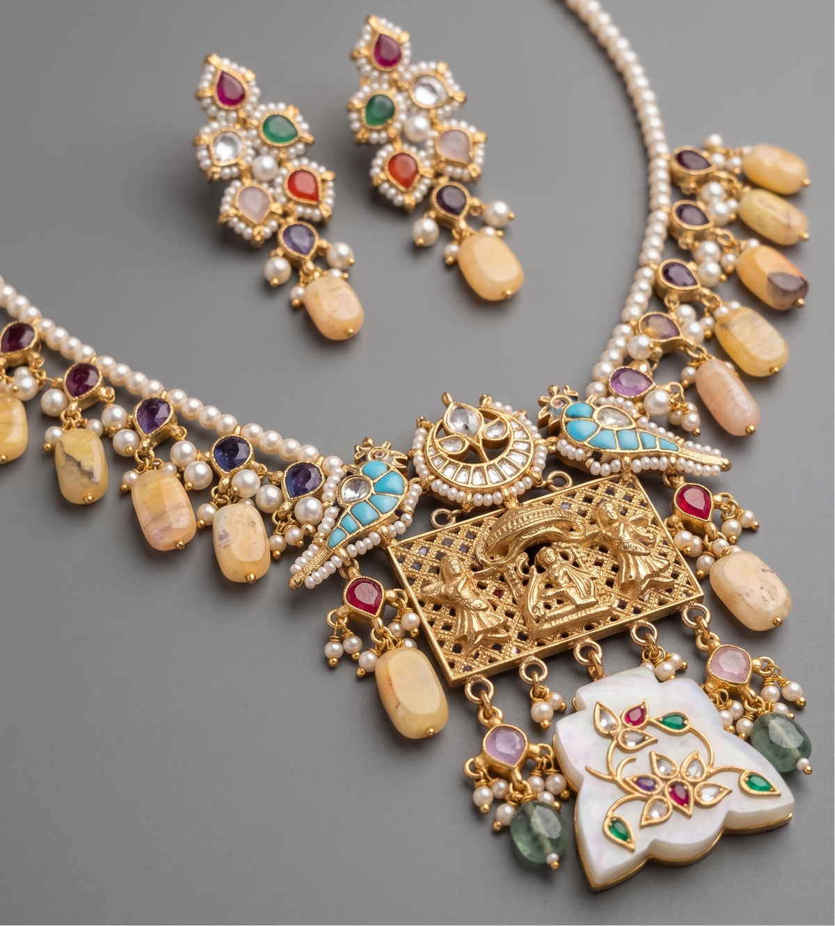 Multicolor Mohini Pachi Kundan Set