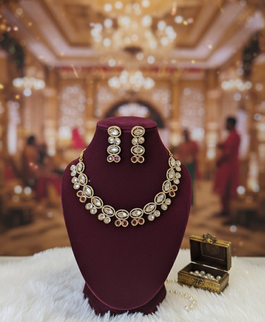 Pink Nyra Moissanite Polki Necklace Set