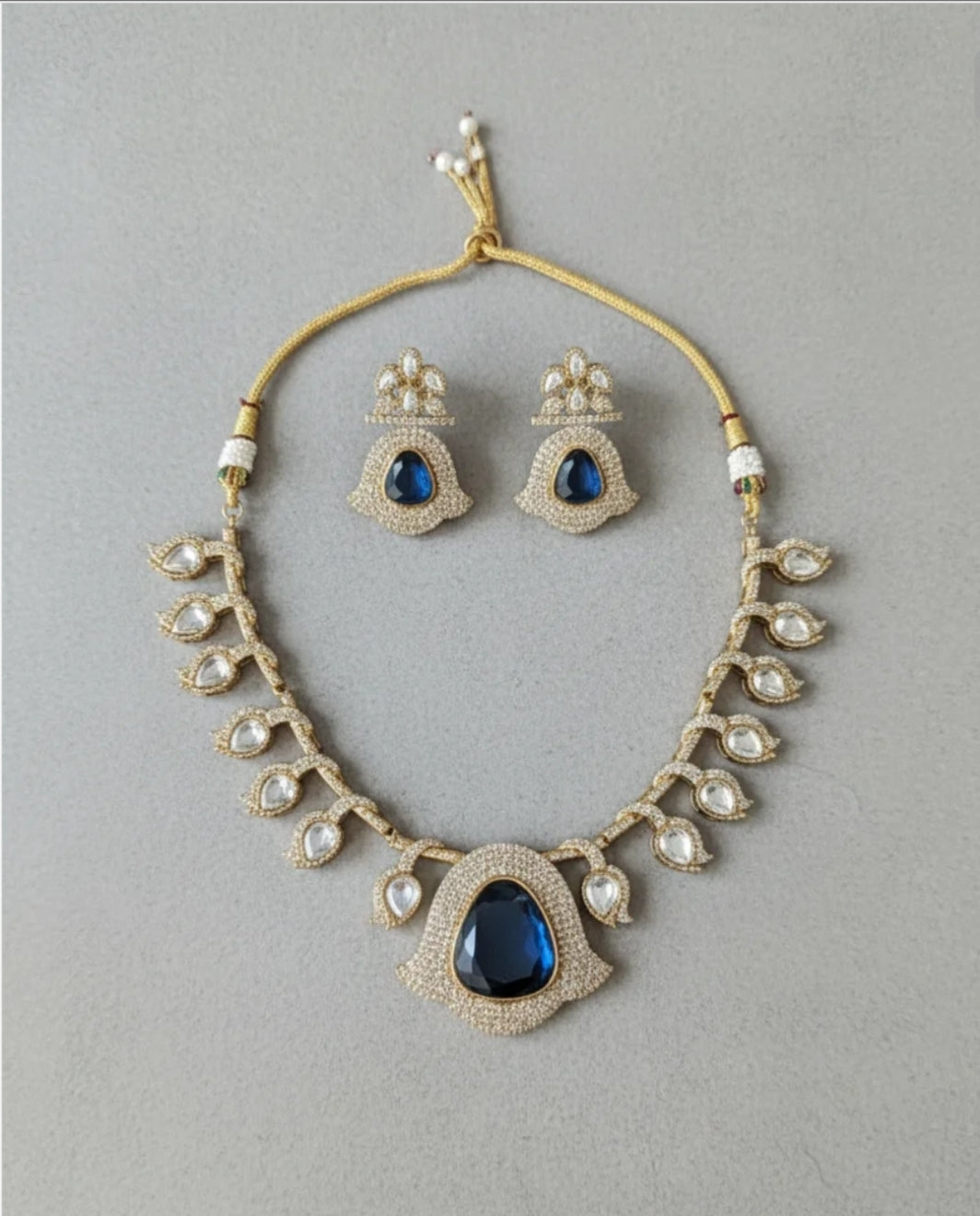 Blue Arha Polki Victorian Necklace Set