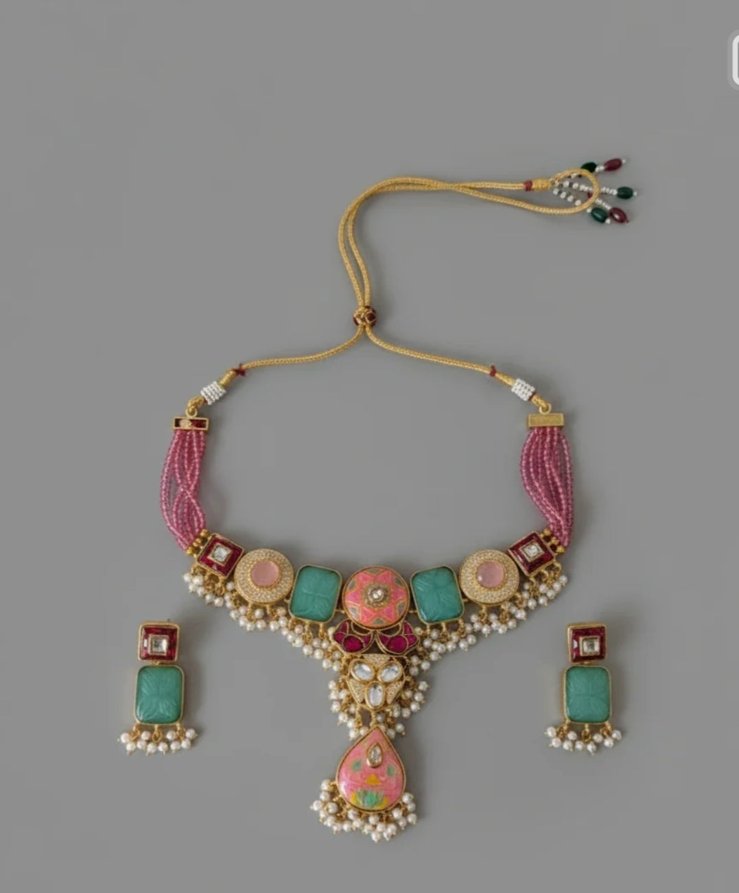 Green & Pink Arhika Heritage Necklace Set
