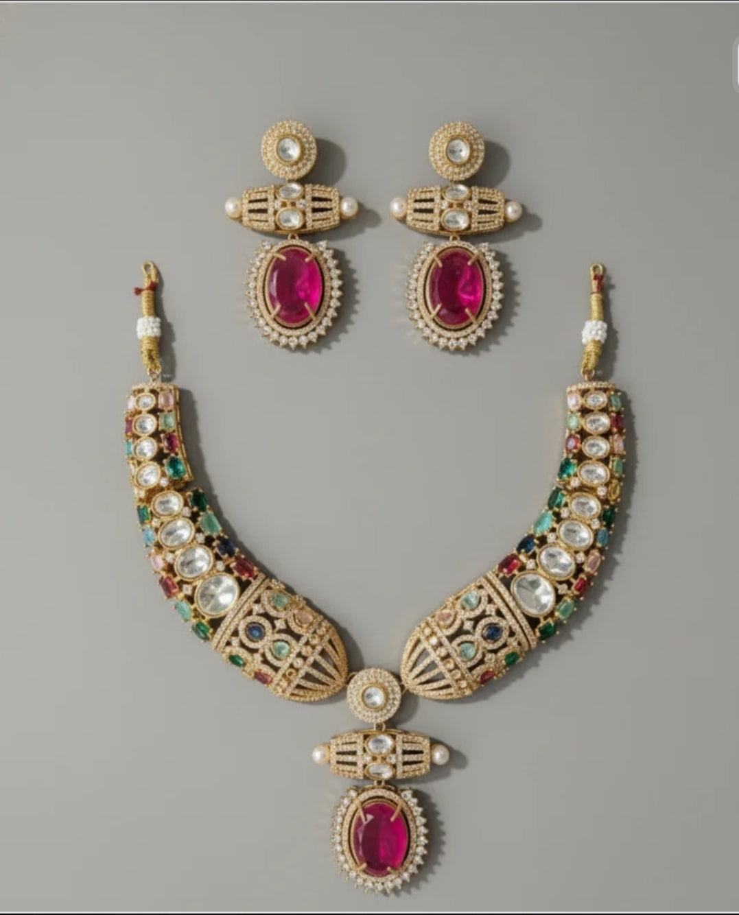 Multicolor Rani American Diamond Necklace Set