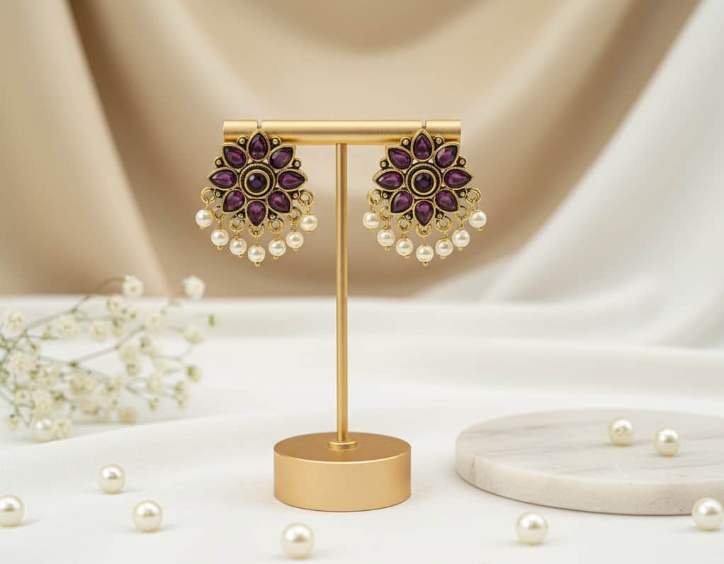 Purple Kianna Studs Pearl Earrings