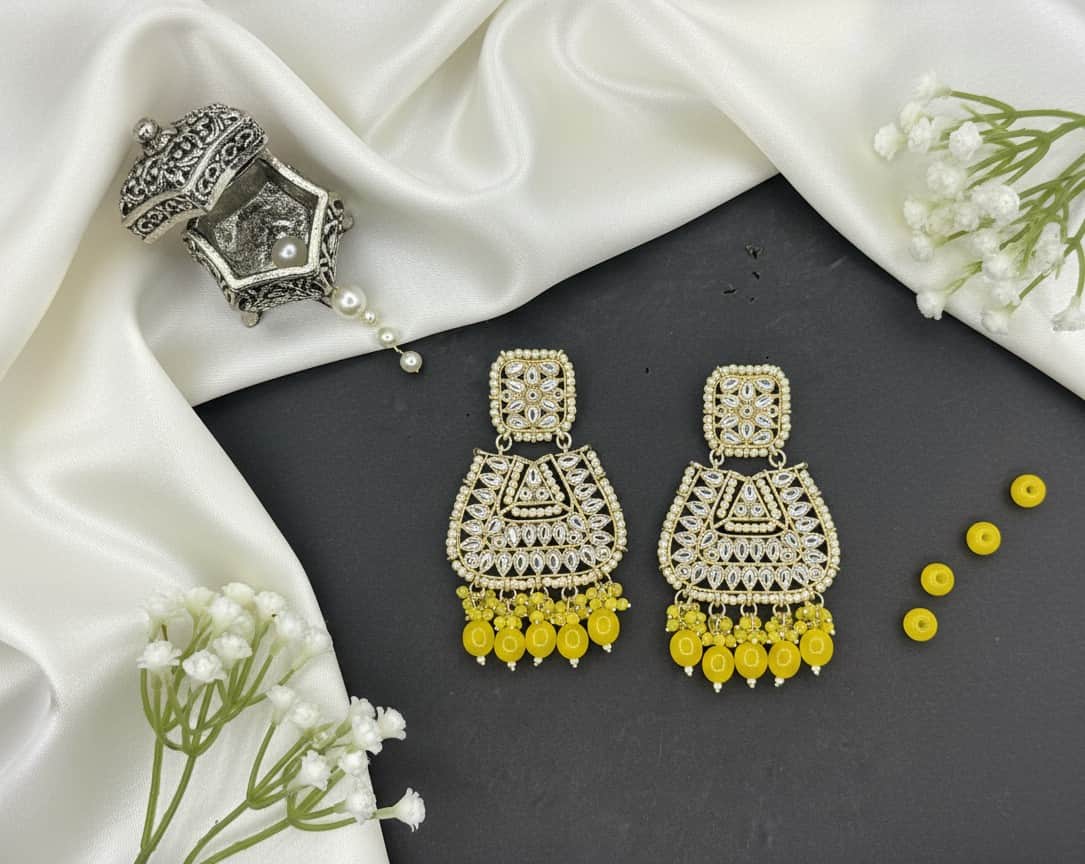 Yellow Kundan Jasmine Chandbalis