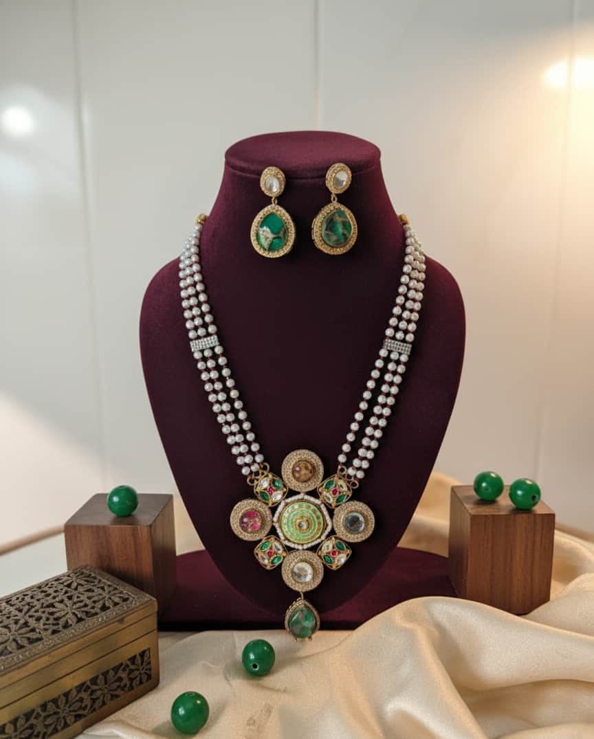 Green Siya Kundan Heritage Necklace Set