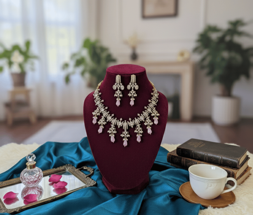Baby Pink Ranjan American Diamond Set
