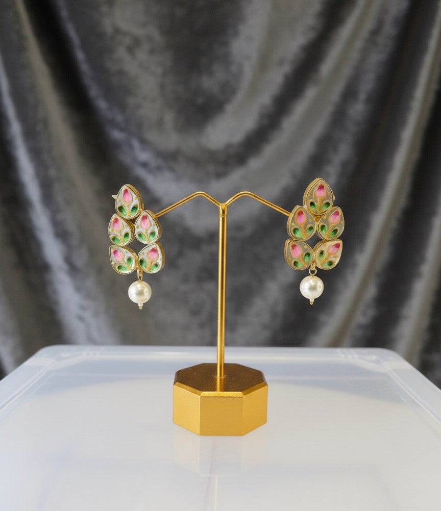 Pink Rishika Peacock Dangler Earrings